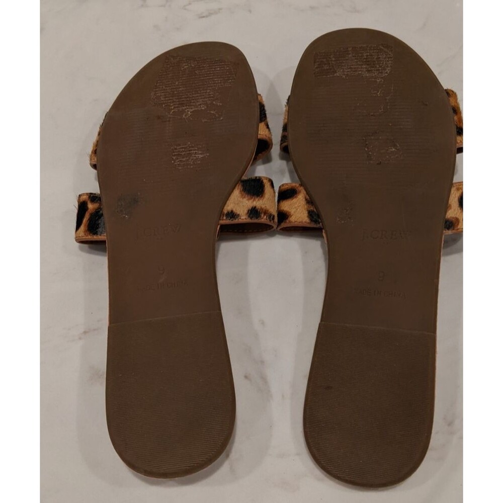J.CREW Calf Hair Beachside Slip-On Saldals Slides In Leopard Print Size 9 - Picture 10 of 11